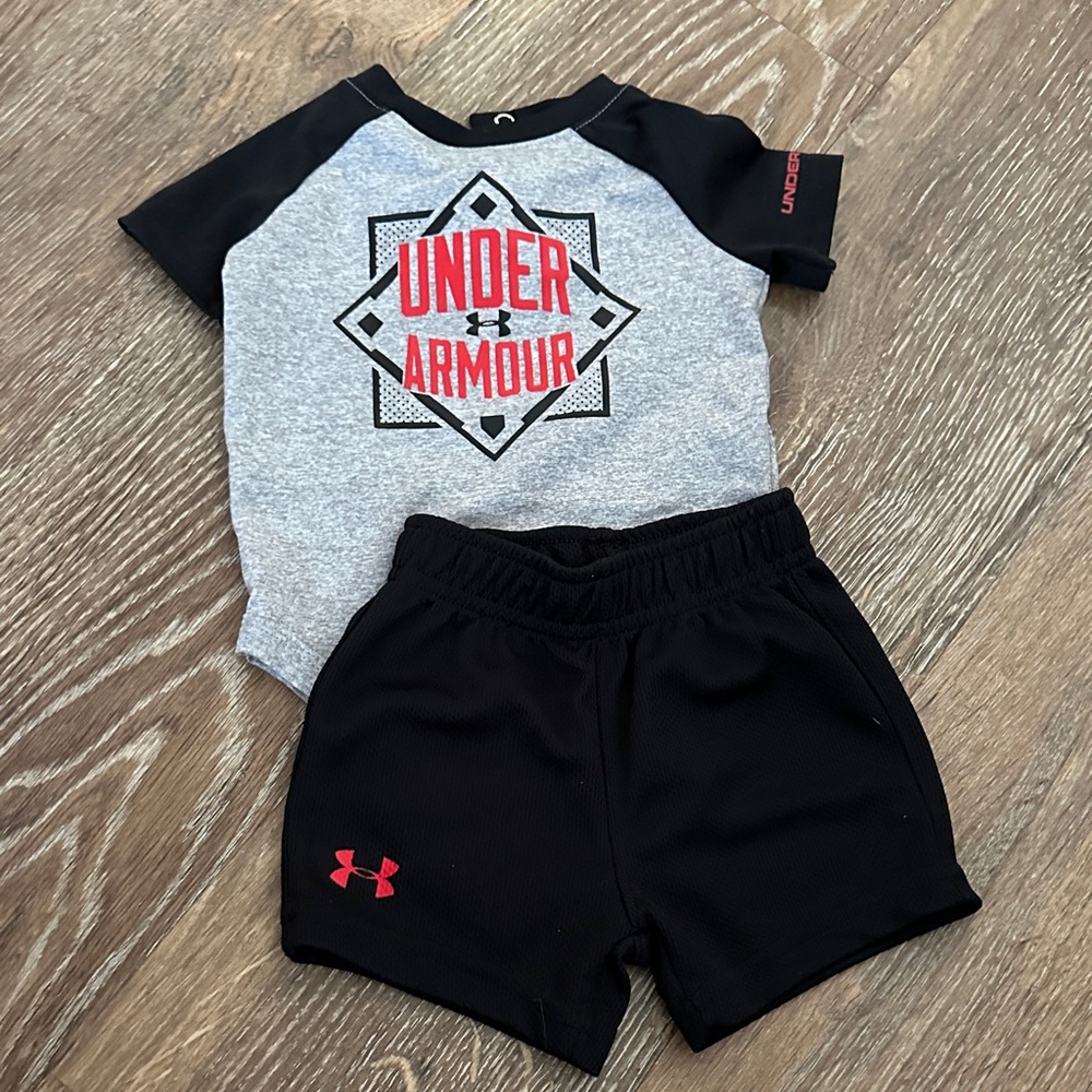 Under Armour Gray and Black Baby Set with Red Accents